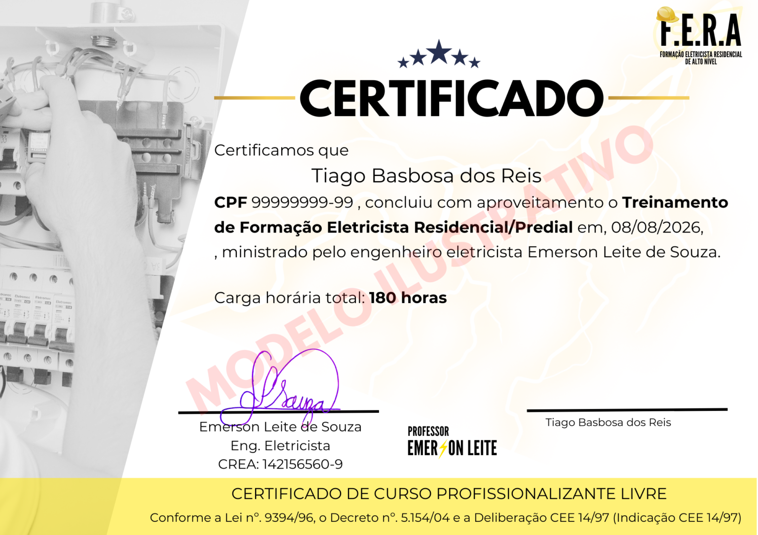 Certificado do Curso Eletricista Residencial